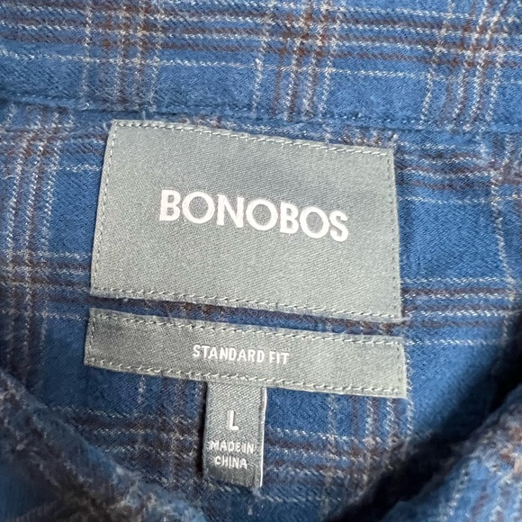 Bonobos Navy, Brown & Tan Plaid Flannel Shirt L - Picture 3 of 3
